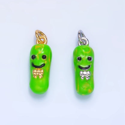 24K Gold Filled Green Enamel Pickle Bow Charm in Gold &amp; Silver | W007