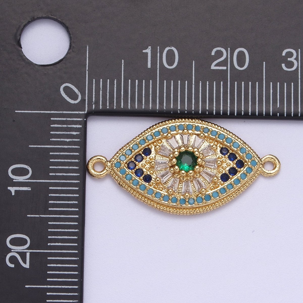 24k Gold Filled Green Eye Charm Connector Cz Eye Link Connector for Braclet Component F-216