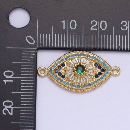 24k Gold Filled Green Eye Charm Connector Cz Eye Link Connector for Braclet Component F-216
