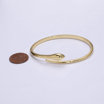 24K Gold Filled Green-Eyed CZ Snake Serpent Bracelet Bangle Cuff | WA-362 Clearance Pricing