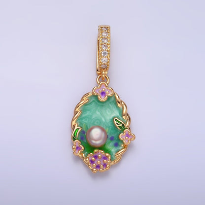 24K Gold Filled Green Floral Oasis Micro Paved CZ Snap Bail Pendant | AA1445