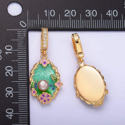 24K Gold Filled Green Floral Oasis Micro Paved CZ Snap Bail Pendant | AA1445