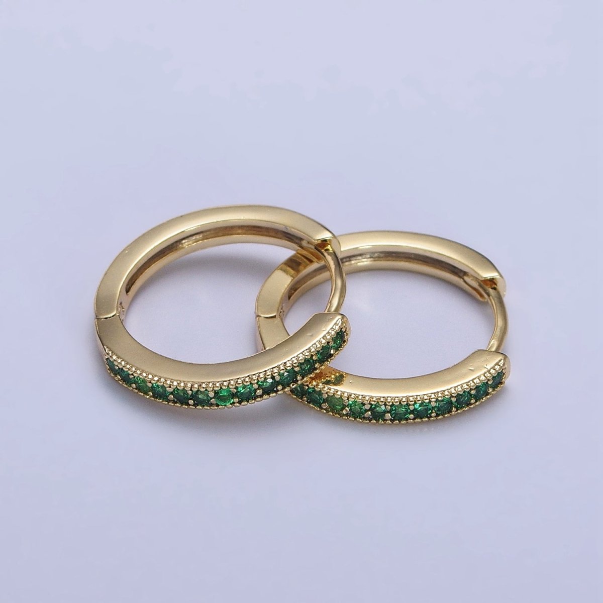 24K Gold Filled Green, Fuchsia, Black Micro Paved CZ Lined 16mm Huggie Earrings | AB297 AB298 AB299