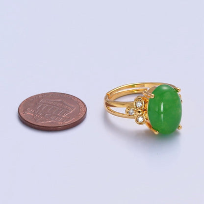 24K Gold Filled Green Jade/Cubic Zirconia Double Band Adjustable Ring, O-2298, O-765