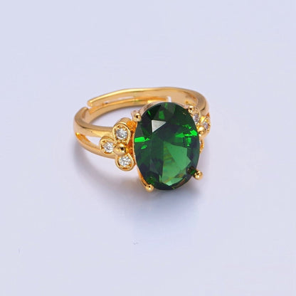 24K Gold Filled Green Jade/Cubic Zirconia Double Band Adjustable Ring, O-2298, O-765