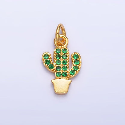 24K Gold Filled 12mm Green Micro Paved CZ Cactus Plant Mini Charm in Gold &amp; Silver | M709