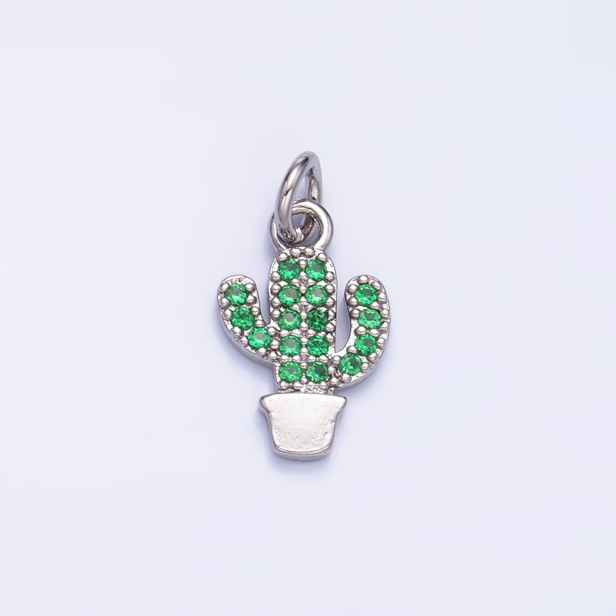 24K Gold Filled 12mm Green Micro Paved CZ Cactus Plant Mini Charm in Gold &amp; Silver | M709