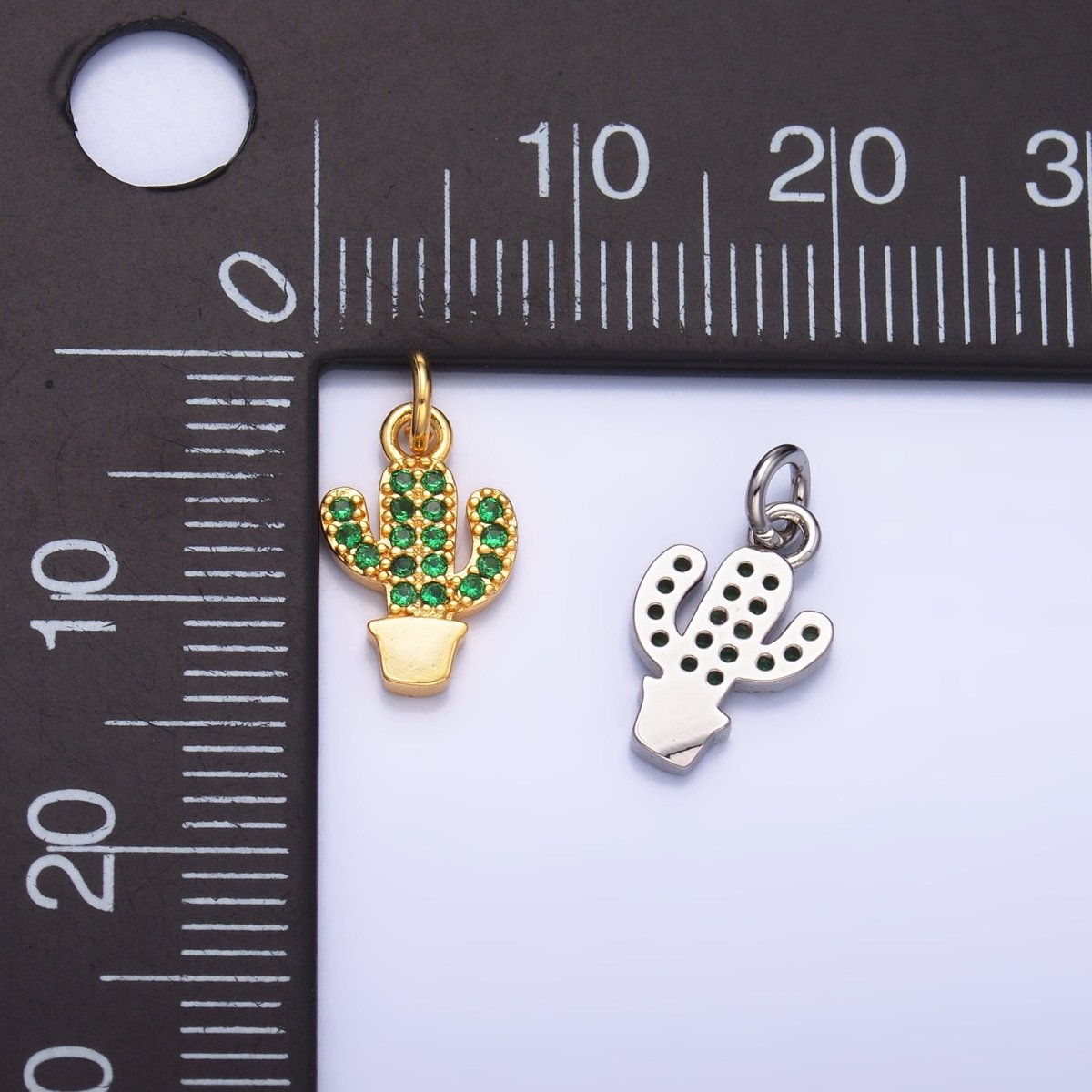 24K Gold Filled 12mm Green Micro Paved CZ Cactus Plant Mini Charm in Gold &amp; Silver | M709