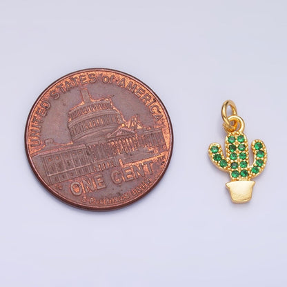 24K Gold Filled 12mm Green Micro Paved CZ Cactus Plant Mini Charm in Gold &amp; Silver | M709