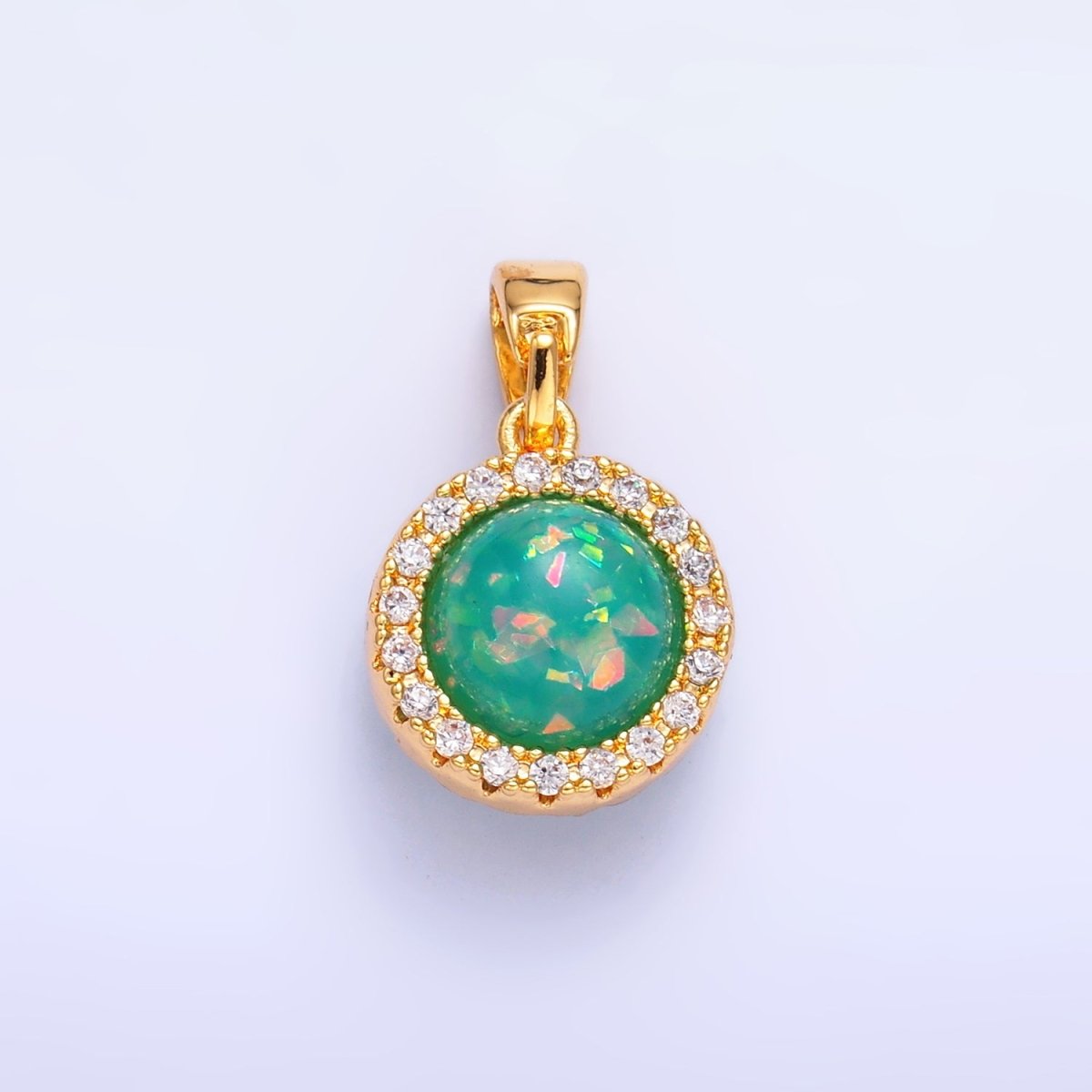 24K Gold Filled Green Opal Micro Paved Round Pendant | AA1458