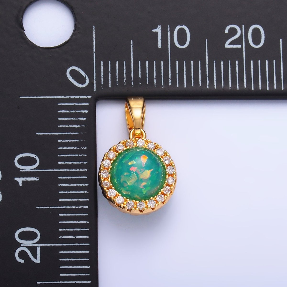 24K Gold Filled Green Opal Micro Paved Round Pendant | AA1458
