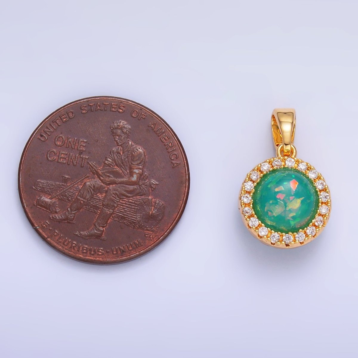 24K Gold Filled Green Opal Micro Paved Round Pendant | AA1458