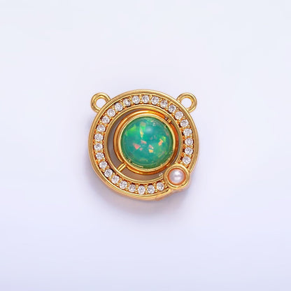 24K Gold Filled Green Opal Pearl Micro Paved CZ Round Connector | Y008