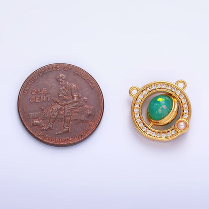 24K Gold Filled Green Opal Pearl Micro Paved CZ Round Connector | Y008