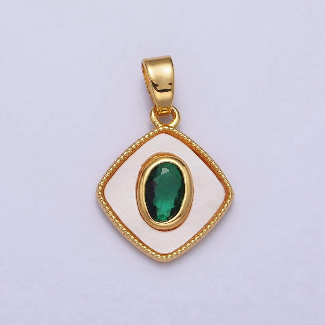 24K Gold Filled Green Oval CZ Shell Pearl Rhombus Beaded Pendant | AA116