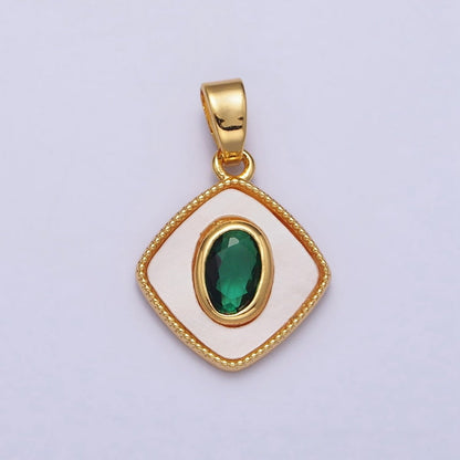 24K Gold Filled Green Oval CZ Shell Pearl Rhombus Beaded Pendant | AA116