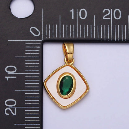 24K Gold Filled Green Oval CZ Shell Pearl Rhombus Beaded Pendant | AA116