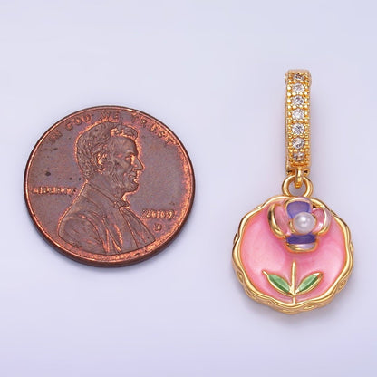 24K Gold Filled Blue, Purple, Pink Daisy Flower Micro Paved CZ Snap Bail Pendant | AA1442 AA1443