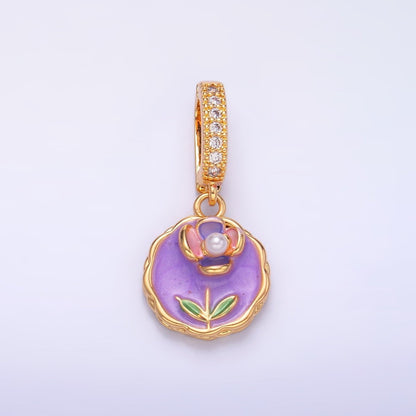 24K Gold Filled Blue, Purple, Pink Daisy Flower Micro Paved CZ Snap Bail Pendant | AA1442 AA1443