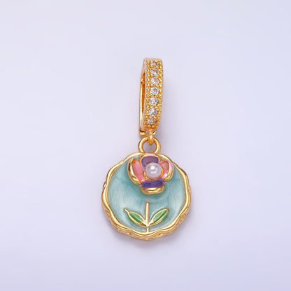 24K Gold Filled Blue, Purple, Pink Daisy Flower Micro Paved CZ Snap Bail Pendant | AA1442 AA1443