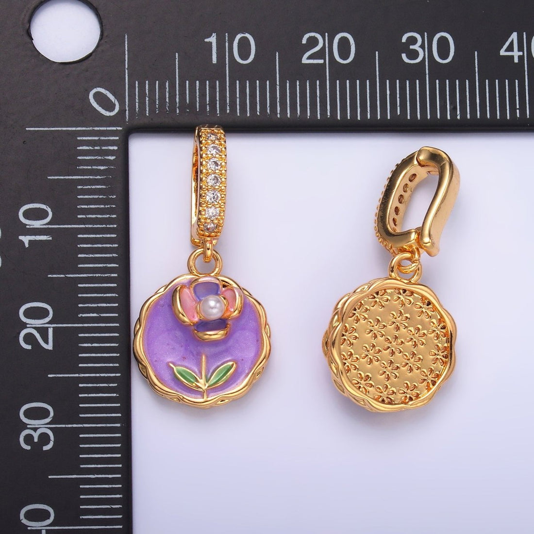 24K Gold Filled Blue, Purple, Pink Daisy Flower Micro Paved CZ Snap Bail Pendant | AA1442 AA1443