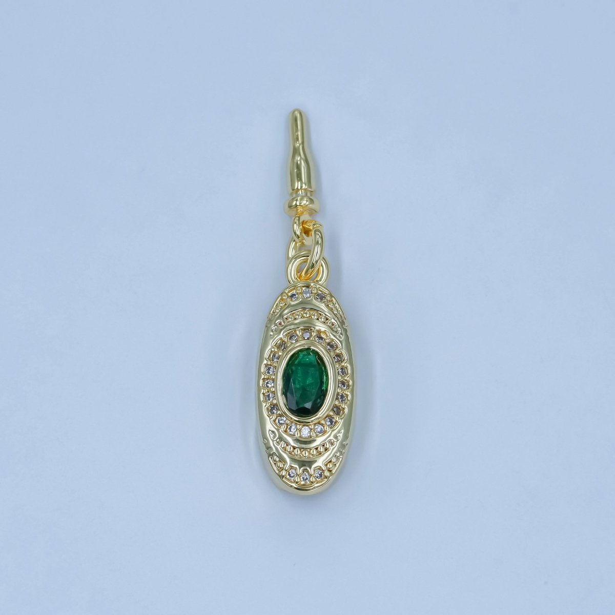 24K Gold Filled Green, Red CZ Micro Paved Geometric Bean Buckle Closure Finding | Z1100