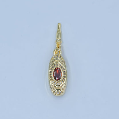 24K Gold Filled Green, Red CZ Micro Paved Geometric Bean Buckle Closure Finding | Z1100