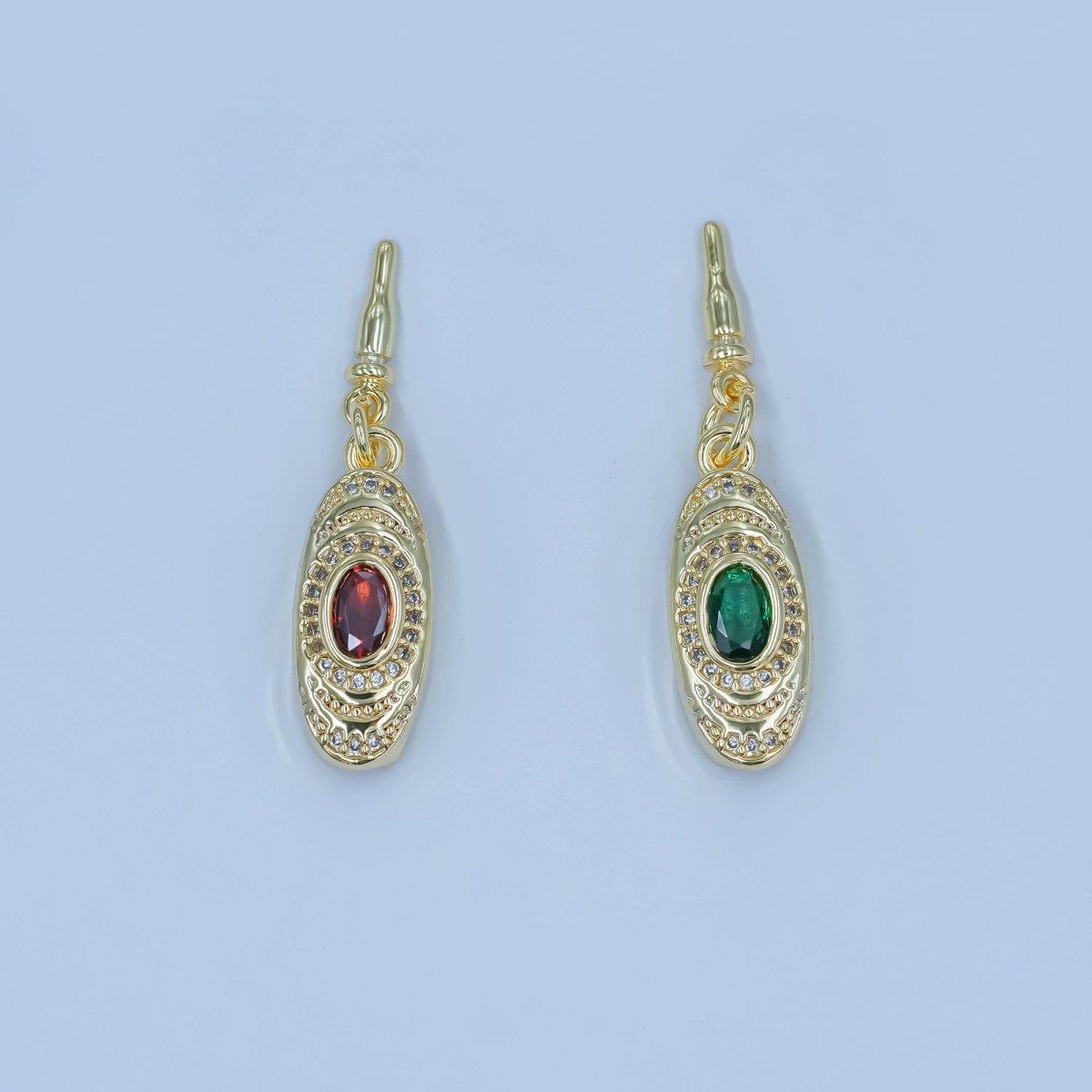 24K Gold Filled Green, Red CZ Micro Paved Geometric Bean Buckle Closure Finding | Z1100