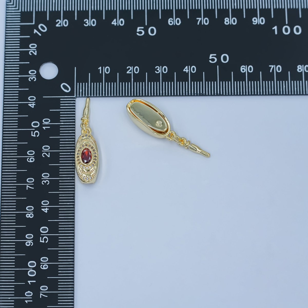 24K Gold Filled Green, Red CZ Micro Paved Geometric Bean Buckle Closure Finding | Z1100