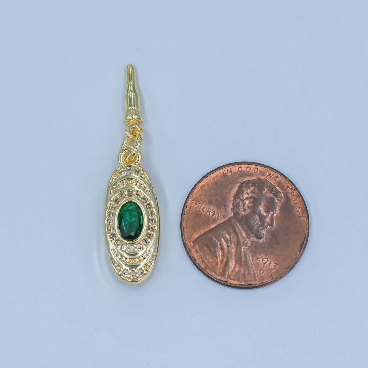 24K Gold Filled Green, Red CZ Micro Paved Geometric Bean Buckle Closure Finding | Z1100