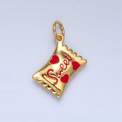 24K Gold Filled Green, Red, Pink Enamel "Sweet" Script Enamel Candy Bar Multidimensional Charm | X823 X824