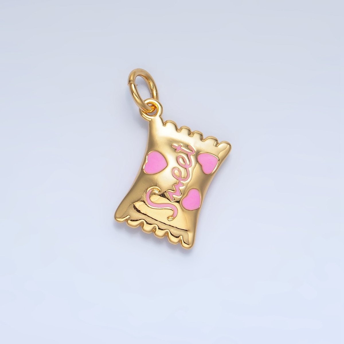 24K Gold Filled Green, Red, Pink Enamel "Sweet" Script Enamel Candy Bar Multidimensional Charm | X823 X824