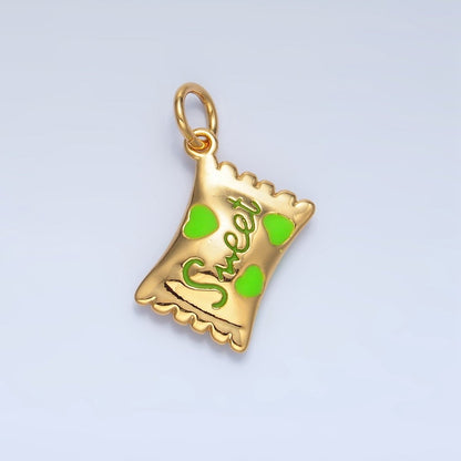 24K Gold Filled Green, Red, Pink Enamel "Sweet" Script Enamel Candy Bar Multidimensional Charm | X823 X824