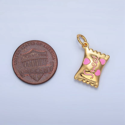 24K Gold Filled Green, Red, Pink Enamel "Sweet" Script Enamel Candy Bar Multidimensional Charm | X823 X824
