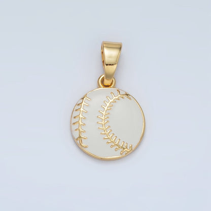 24K Gold Filled Green Tennis Ball, White Baseball Enamel Pendant | I451