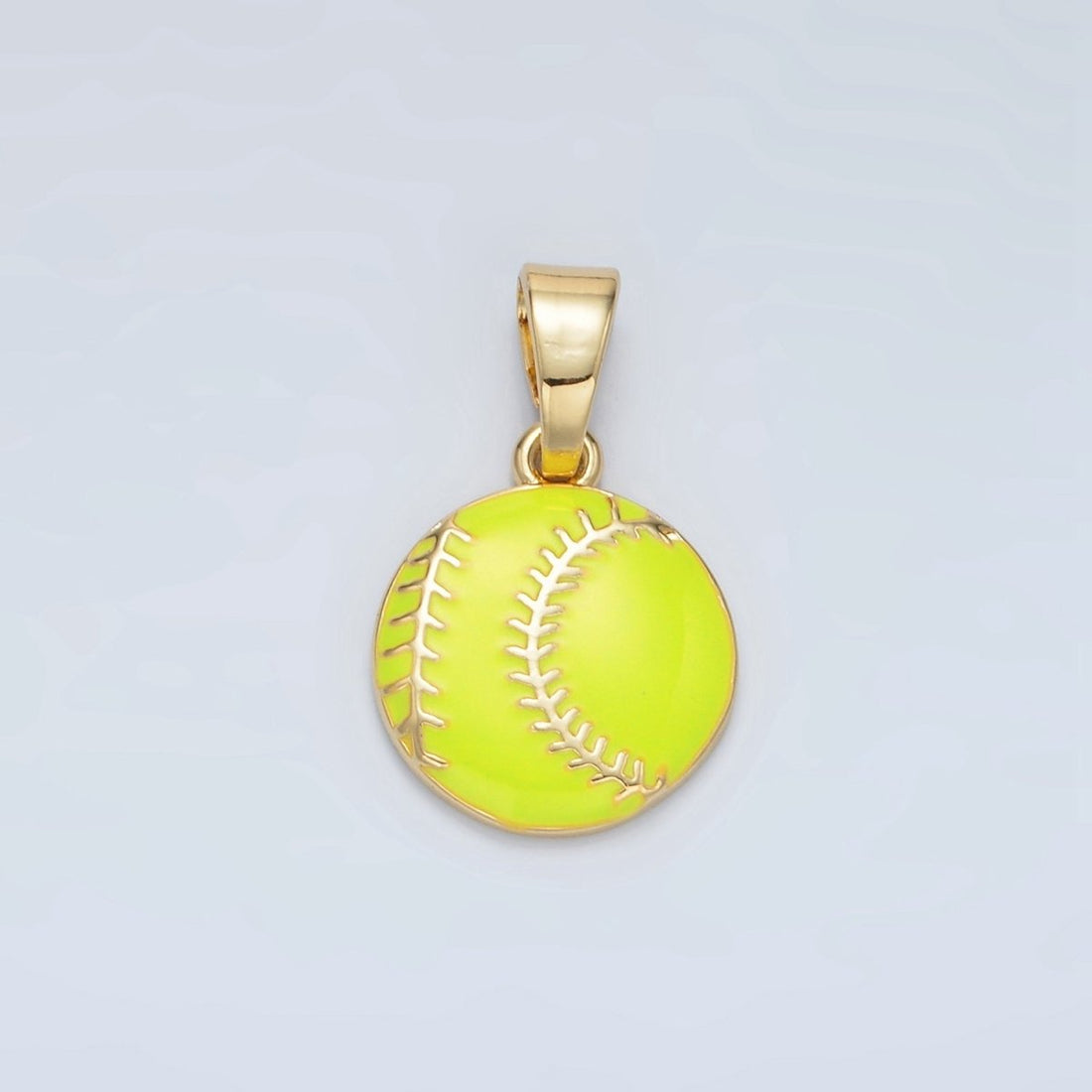 24K Gold Filled Green Tennis Ball, White Baseball Enamel Pendant | I451