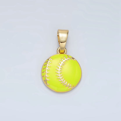 24K Gold Filled Green Tennis Ball, White Baseball Enamel Pendant | I451