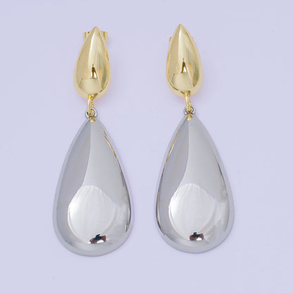 24K Gold Filled 25mm Mixed Metal Teardrop Drop Stud Earrings | AJ110