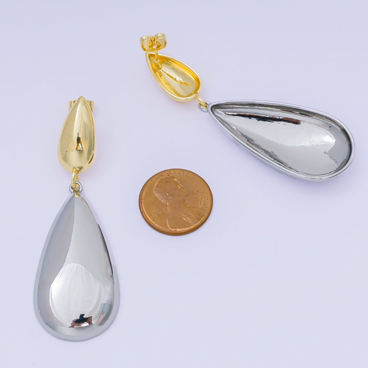 24K Gold Filled 25mm Mixed Metal Teardrop Drop Stud Earrings | AJ110