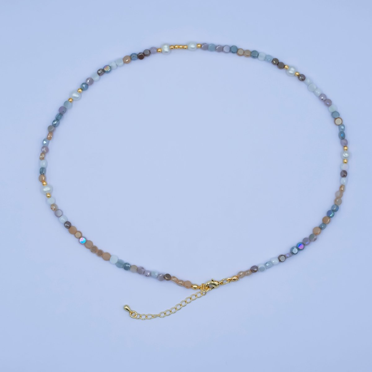 24K Gold Filled Grey Multifaceted Gemstone 17.5 Inch Necklace | WA-2974
