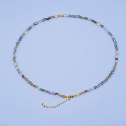 24K Gold Filled Grey Multifaceted Gemstone 17.5 Inch Necklace | WA-2974