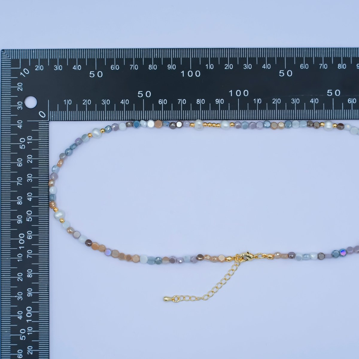 24K Gold Filled Grey Multifaceted Gemstone 17.5 Inch Necklace | WA-2974