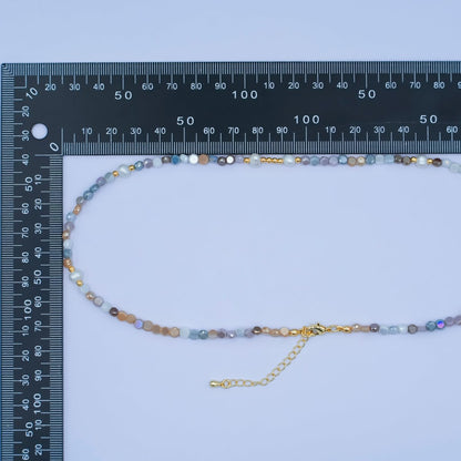 24K Gold Filled Grey Multifaceted Gemstone 17.5 Inch Necklace | WA-2974