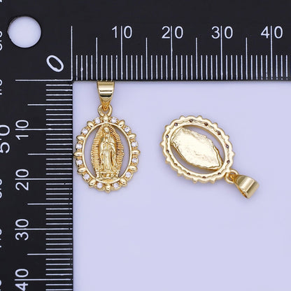 24K Gold Filled Guadalupe Mary Open Oval CZ Pendant | AH450