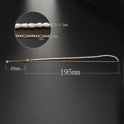 24K Gold Filled Half Freshwater Pearl Baroque Seed Half Figaro 16 Inch Choker Chain Necklace | WA-330 Clearance Pricing