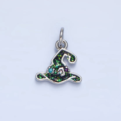 24K Gold Filled 11mm Halloween Black Witch Hat Charm in Gold &amp; Silver | X621