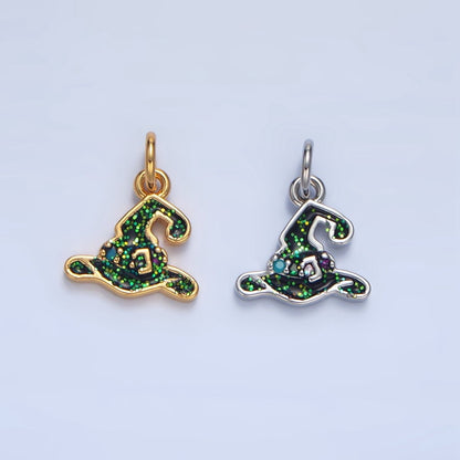24K Gold Filled 11mm Halloween Black Witch Hat Charm in Gold &amp; Silver | X621