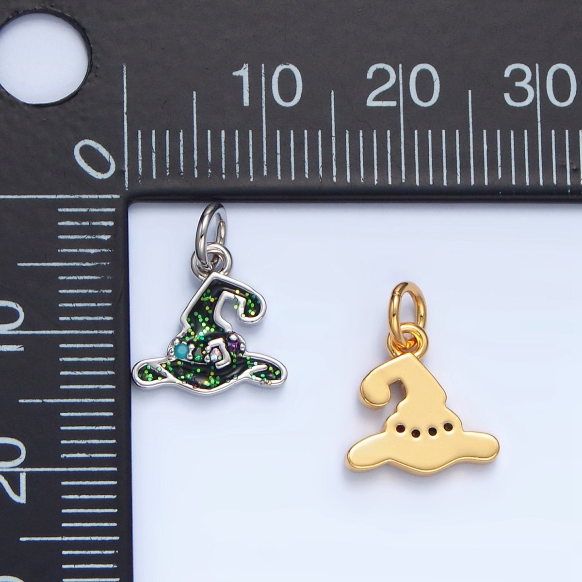 24K Gold Filled 11mm Halloween Black Witch Hat Charm in Gold &amp; Silver | X621
