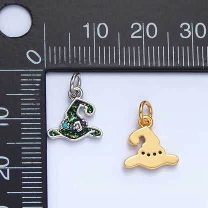 24K Gold Filled 11mm Halloween Black Witch Hat Charm in Gold &amp; Silver | X621
