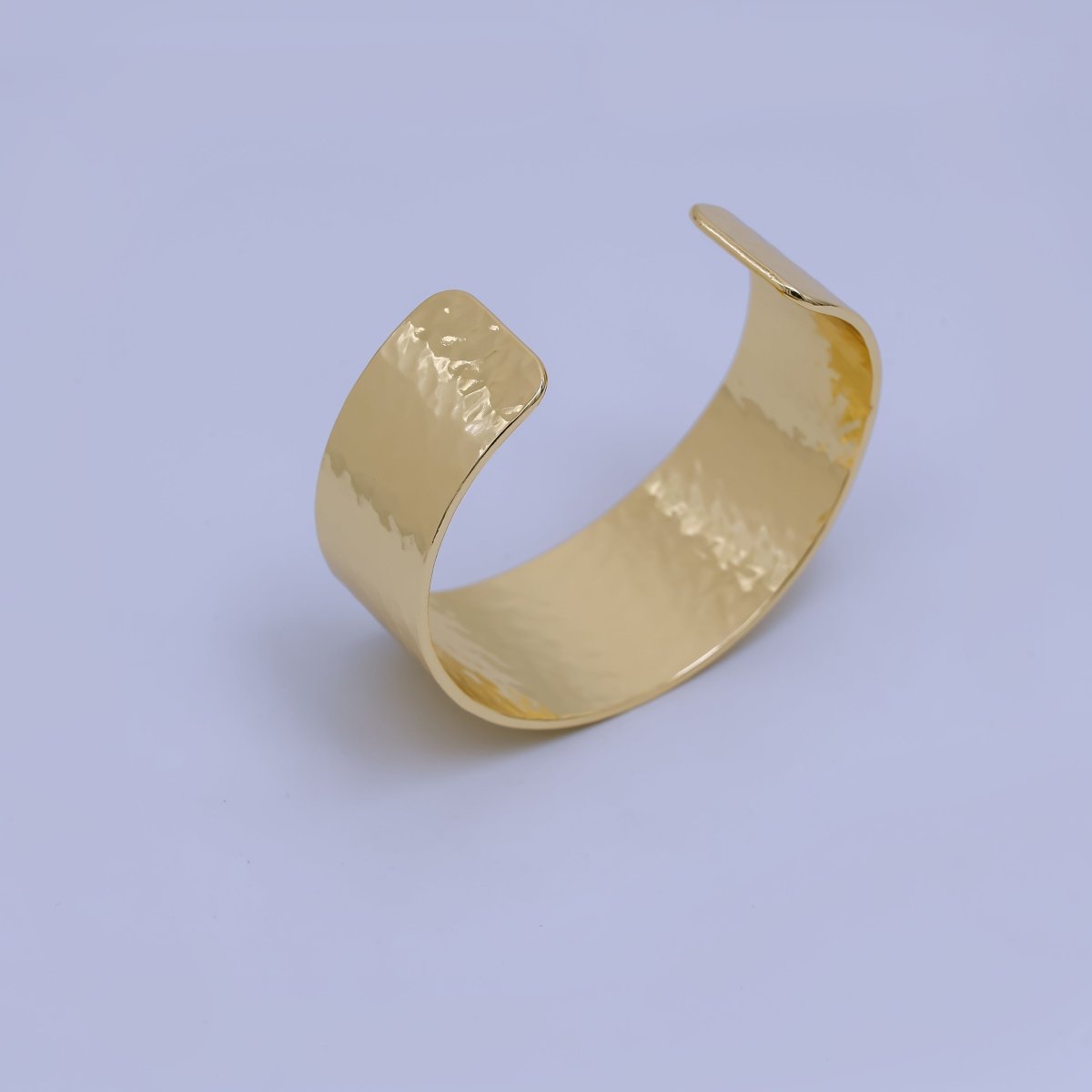 24K Gold Filled Wide Hammered Cuff Bracelet | WA-03249